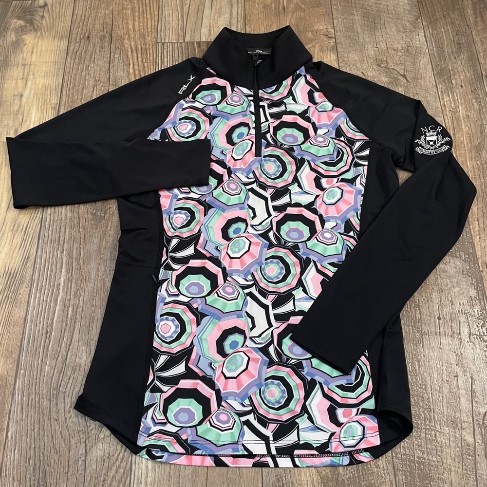 RLX Ralph Lauren‎ Womens XS Quarter Zip Golf Top NCR Country Club Umbrella Print